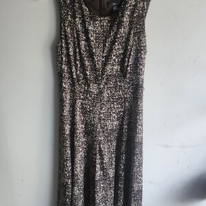 R& K Elegant Brown Patterned Dress with Belt and Jacket